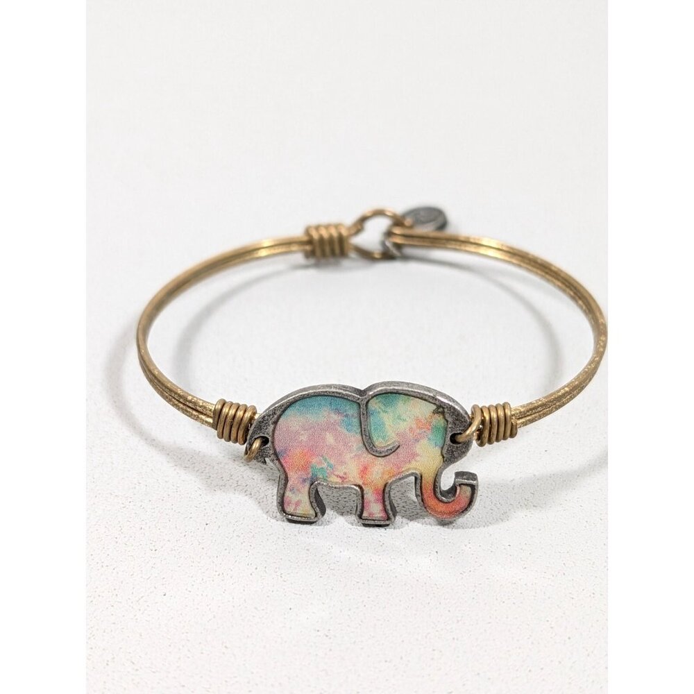 L & D Watercolor Rainbow Elephant Two Tone Bangle Bracelet 6 inch - Picture 2 of 7